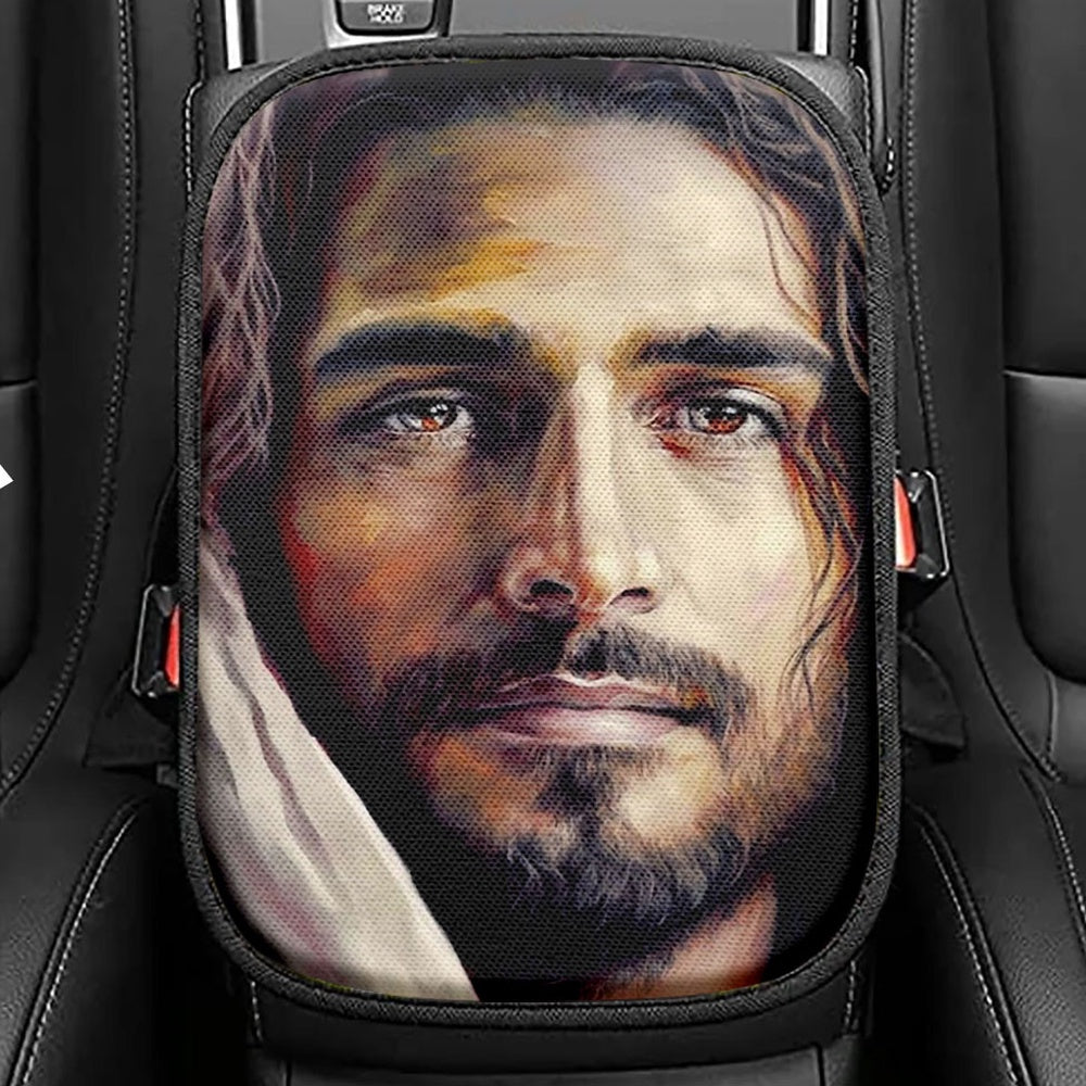 Jesus Portrait Seat Box Cover, Jesus Car Center Console Cover, Christian Car Interior Accessories 4