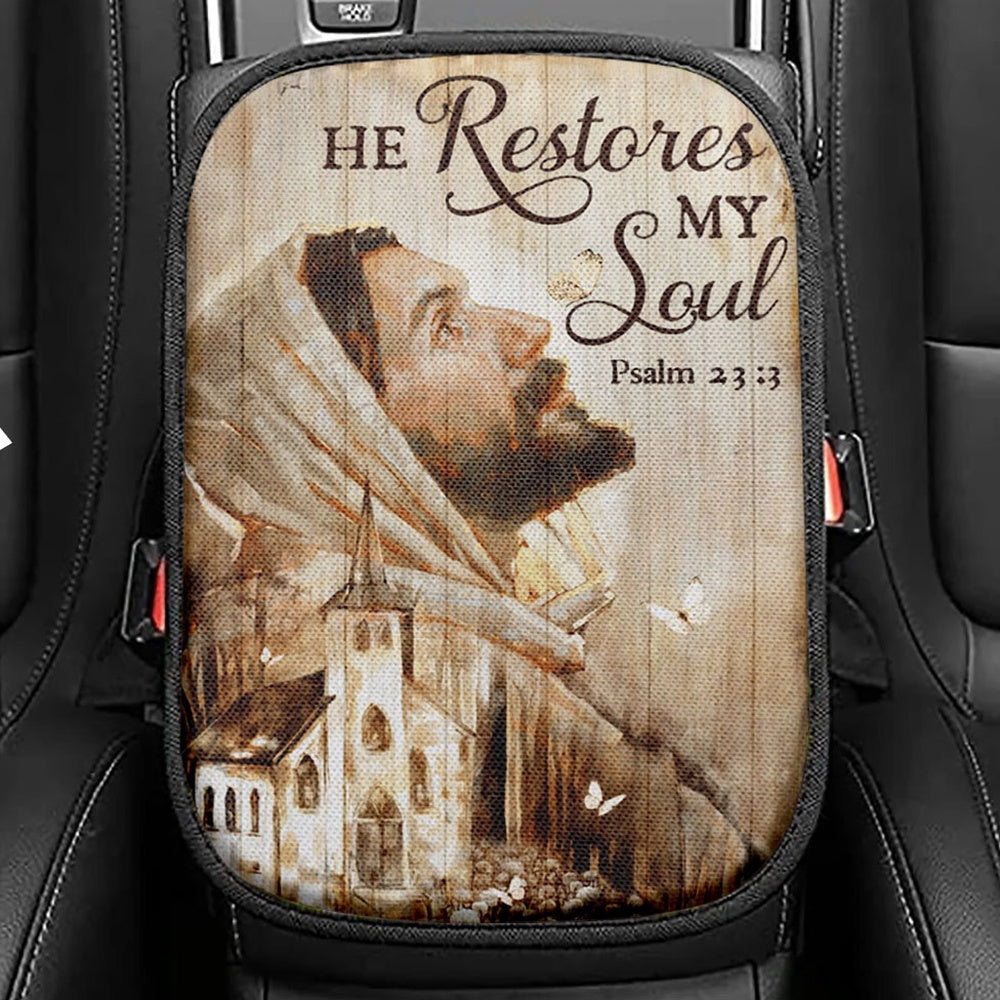 Jesus Portrait Seat Box Cover, Jesus Car Center Console Cover, Jesus Car Interior Accessories