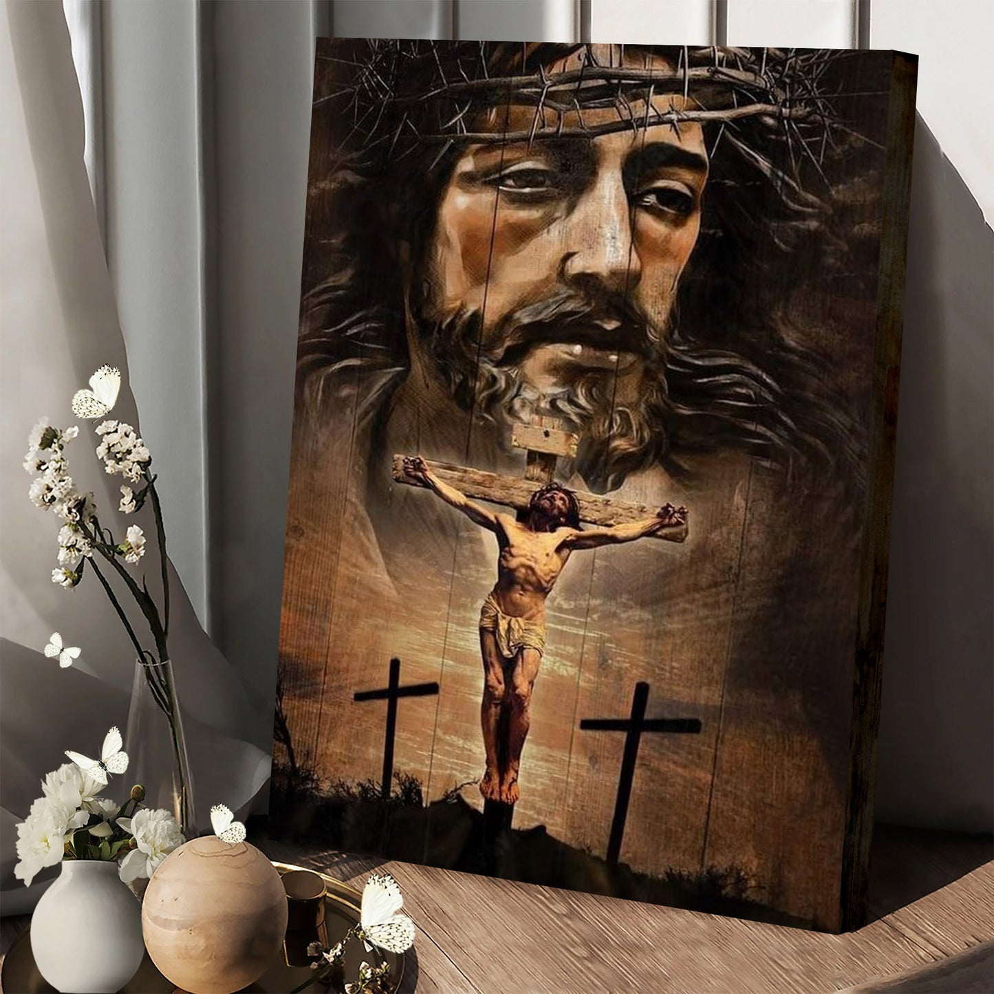 Jesus Portrait The Life Of Jesus Wooden Cross Canvas Pictures - Jesus Canvas Painting - Christian Canvas Prints