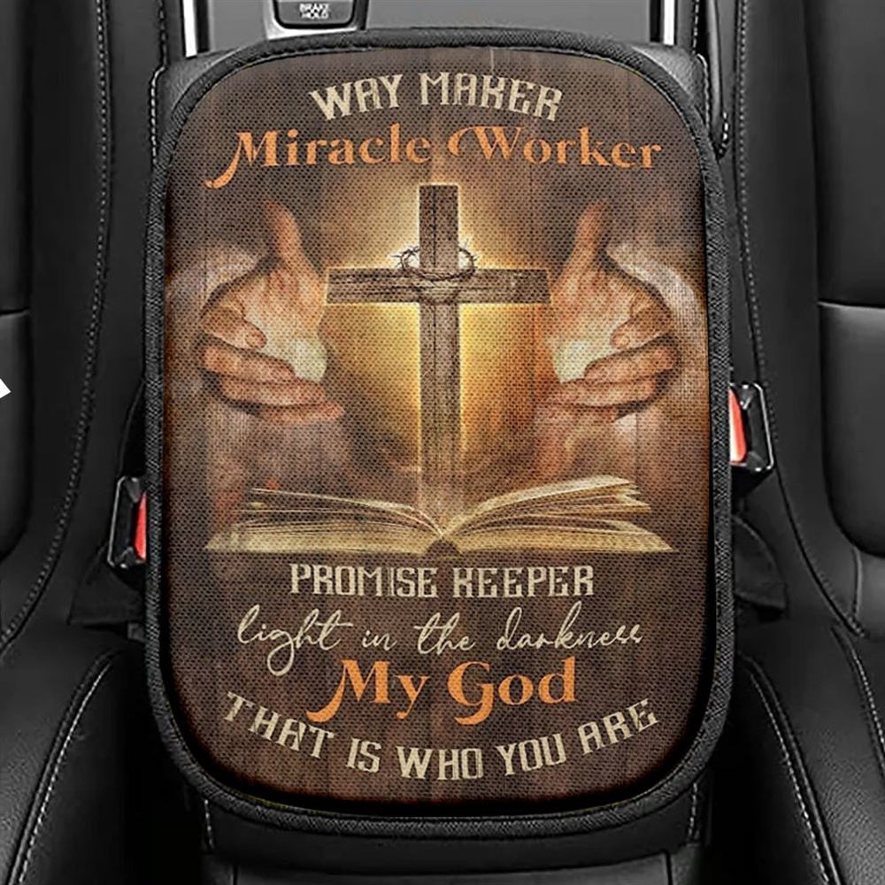 Jesus, Pray For Healing, Cross, Bible, Way Maker Miracle Worker Car Center Console Cover, Christian Armrest Seat Cover, Bible Seat Box Cover