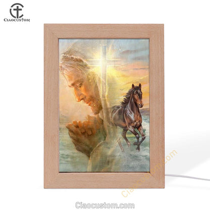 Jesus Pray For Healing Horse Cross Symbol Frame Lamp