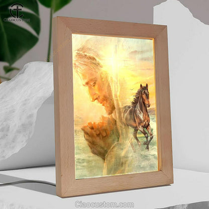 Jesus Pray For Healing Horse Cross Symbol Frame Lamp