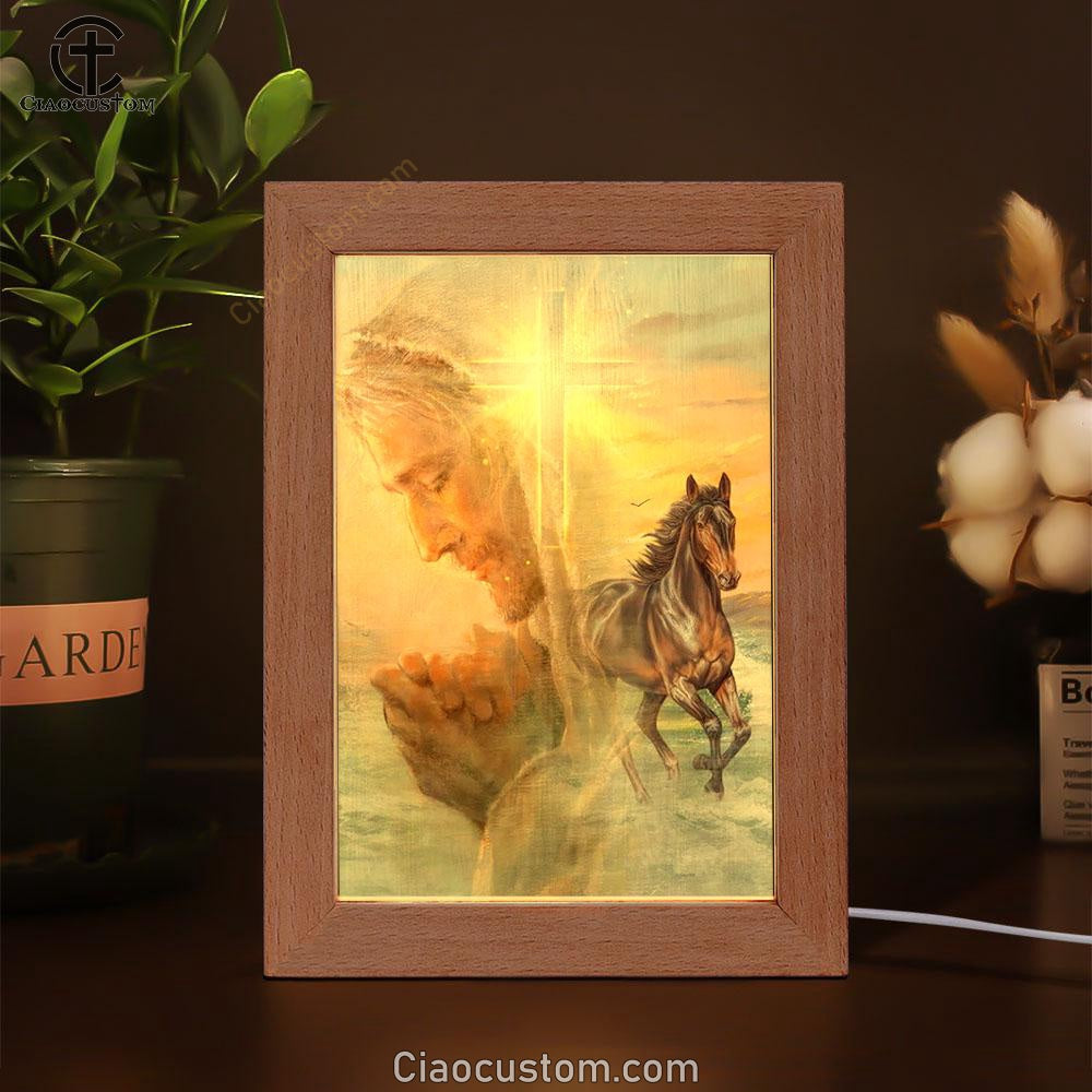 Jesus Pray For Healing Horse Cross Symbol Frame Lamp