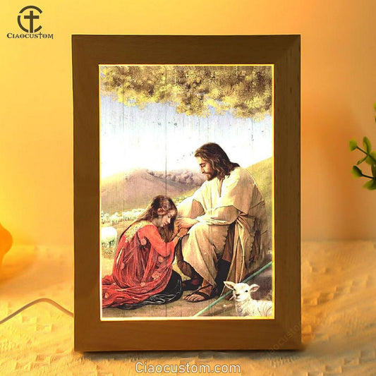 Jesus, Pray For Healing, Lamb, Meadow Land Frame Lamp