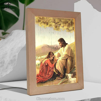 Jesus, Pray For Healing, Lamb, Meadow Land Frame Lamp