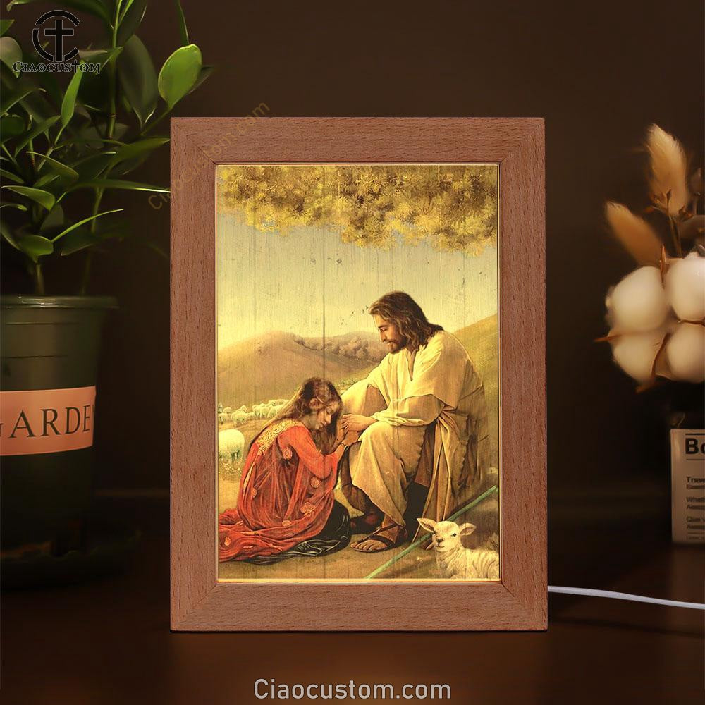 Jesus, Pray For Healing, Lamb, Meadow Land Frame Lamp