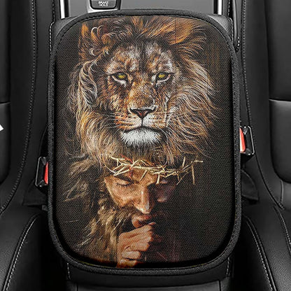 Jesus Pray For Healing Lion Of Judah Seat Box Cover, Bible Verse Car Center Console Cover, Inspirational Car Interior Accessories