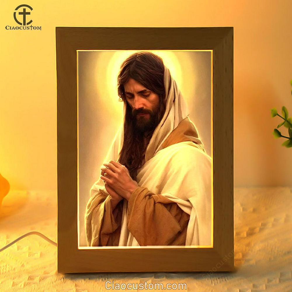 Jesus Pray Frame Lamp Pictures - Christian Wall Art - Jesus Frame Lamp Art