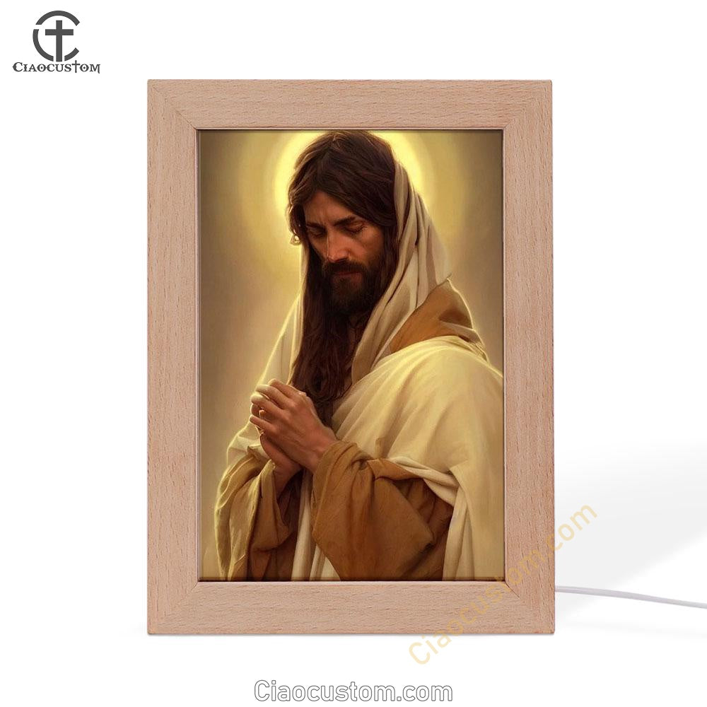 Jesus Pray Frame Lamp Pictures - Christian Wall Art - Jesus Frame Lamp Art
