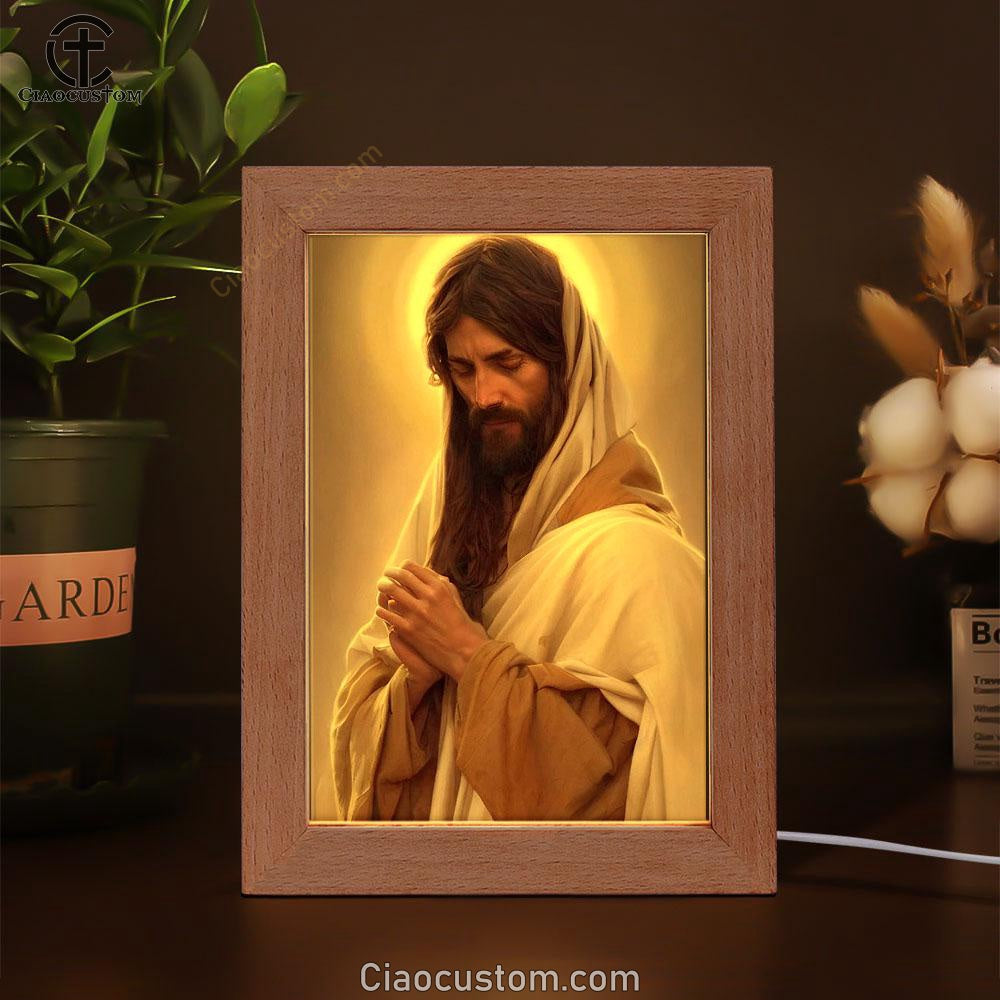 Jesus Pray Frame Lamp Pictures - Christian Wall Art - Jesus Frame Lamp Art