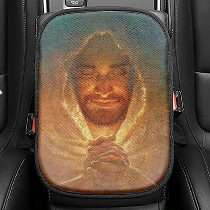Jesus Pray The Peace Of God Seat Box Cover, Jesus Christ Car Center Console Cover, Christian Car Interior Accessories