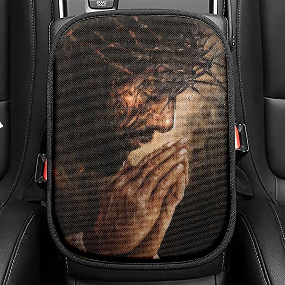 Jesus Prayer Crown Of Thorns Car Center Console Cover, Christian Armrest Seat Cover, Bible Seat Box Cover