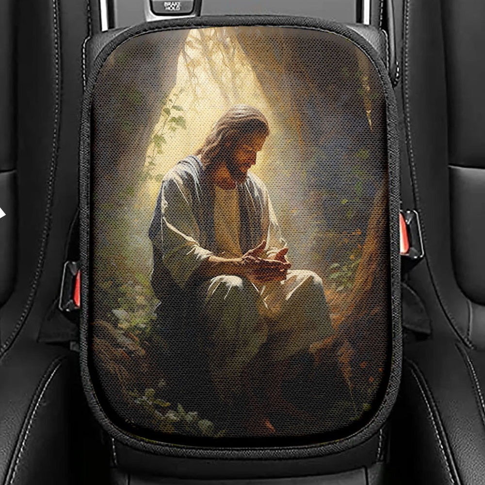 Jesus Praying In The Garden Painting Seat Box Cover, Jesus Car Center Console Cover, Christian Car Interior Accessories