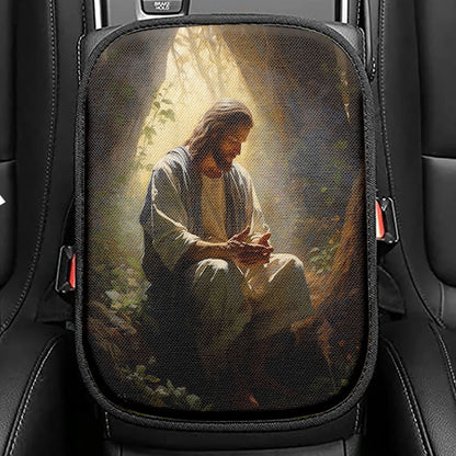 Jesus Praying In The Garden Painting Seat Box Cover, Jesus Car Center Console Cover, Christian Car Interior Accessories