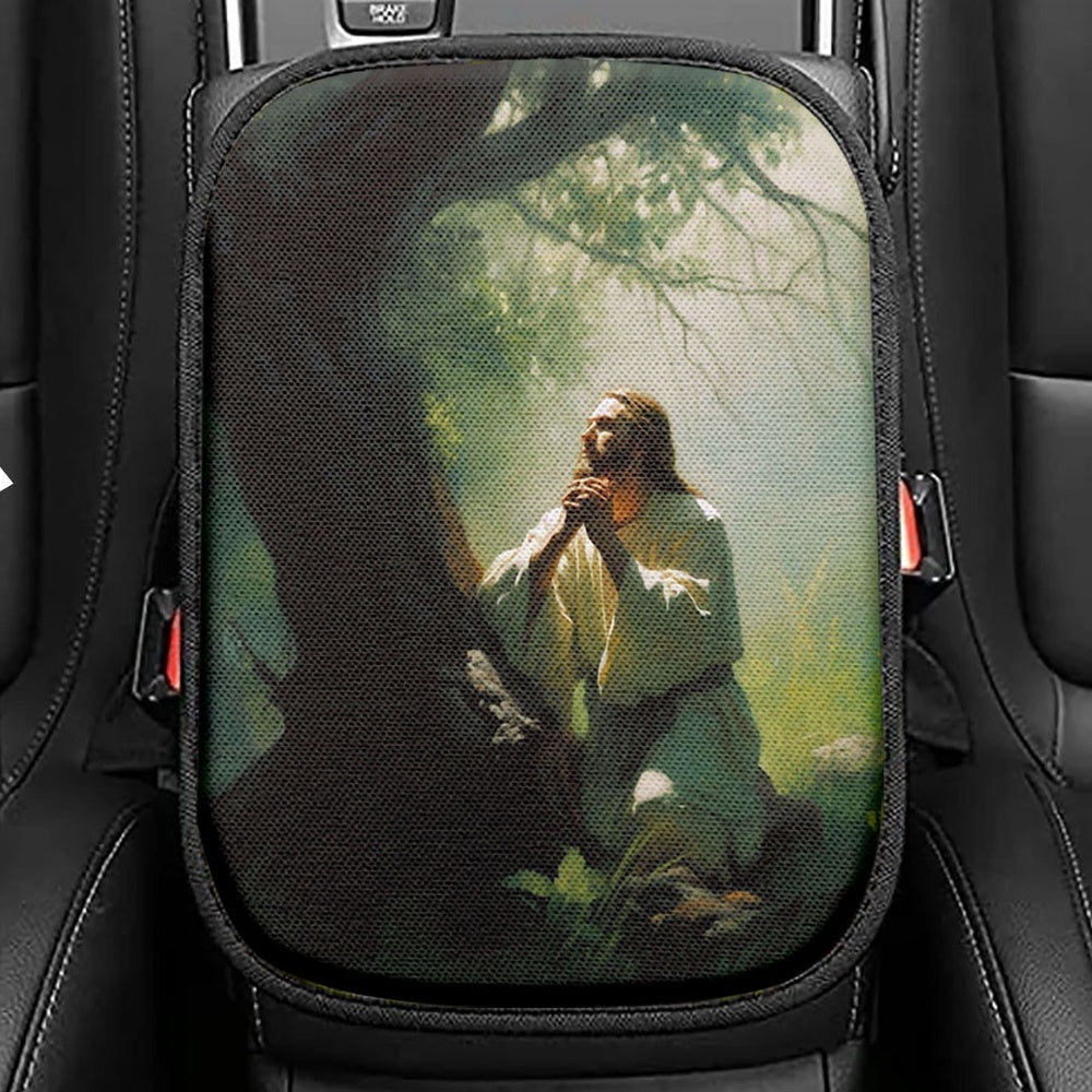 Jesus Praying In The Garden Seat Box Cover, Jesus Car Center Console Cover, Christian Car Interior Accessories