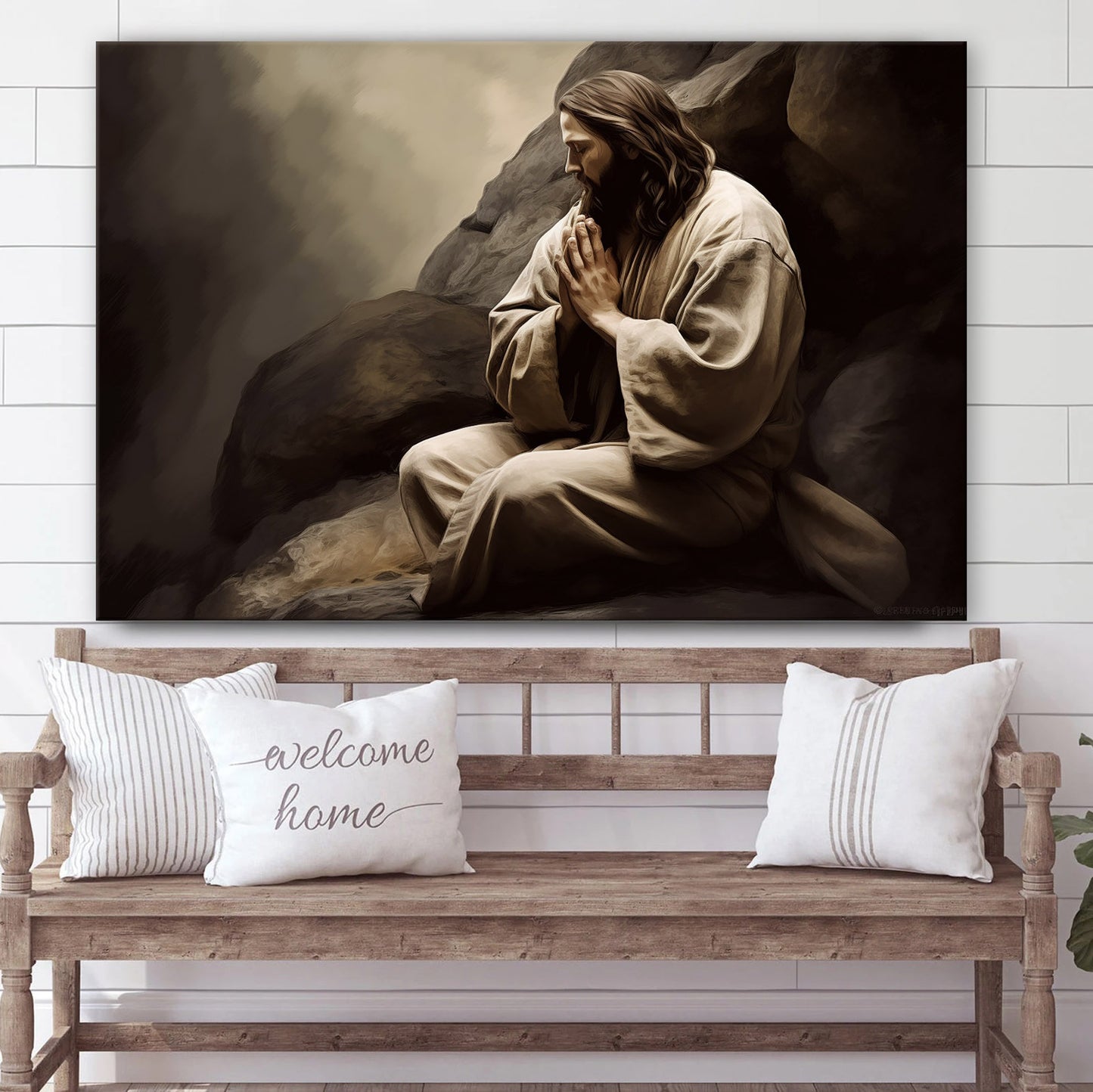 Jesus Praying In The Rock - Canvas Picture - Jesus Christ Canvas - Christian Wall Art