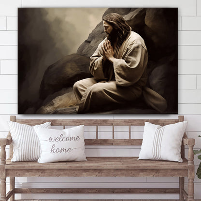 Jesus Praying In The Rock - Canvas Picture - Jesus Christ Canvas - Christian Wall Art
