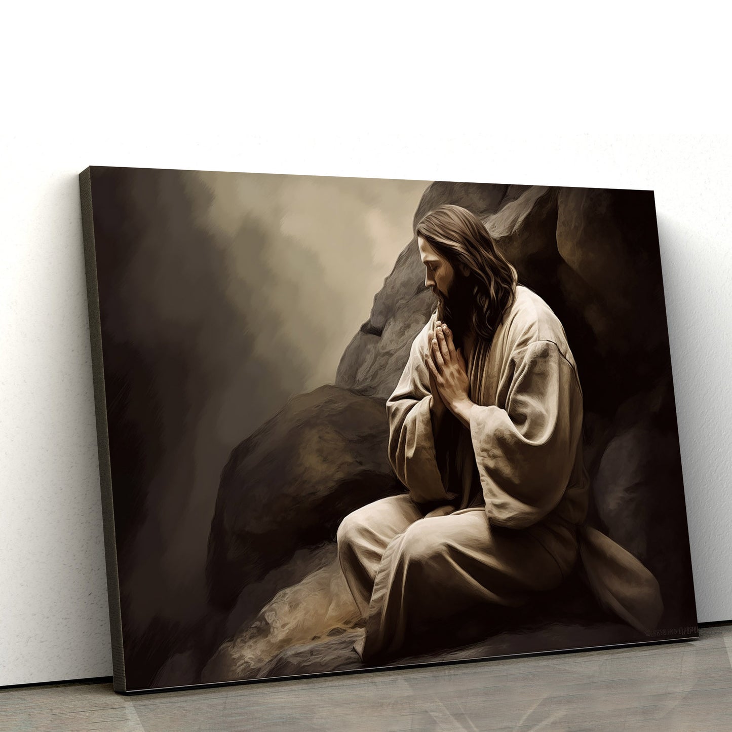 Jesus Praying In The Rock - Canvas Pictures - Jesus Christ Canvas - Christian Wall Art