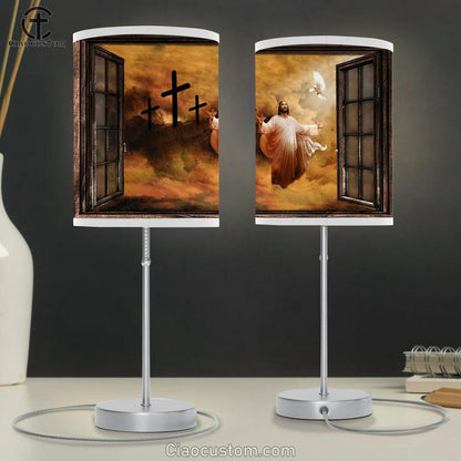 Jesus Praying The Rugged Cross Heaven's Light Large Table Lamp - Christian Table Lamp Prints - Religious Table Lamp Art