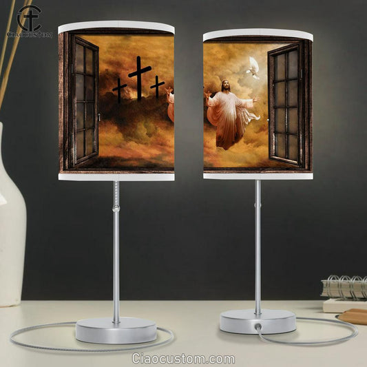 Jesus Praying The Rugged Cross Heaven's Light Large Table Lamp - Christian Table Lamp Prints - Religious Table Lamp Art