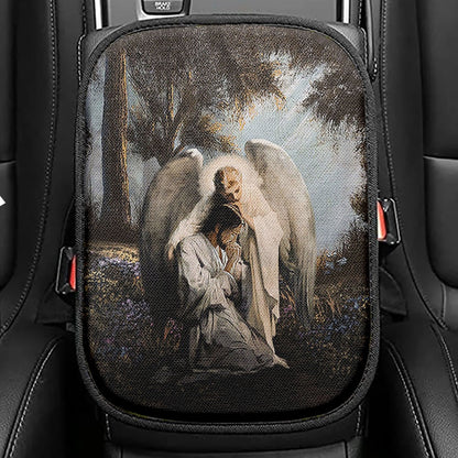 Jesus Praying With Angel Seat Box Cover, Christian Car Center Console Cover, Religious Car Interior Accessories