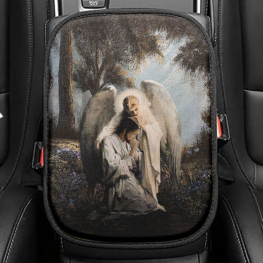 Jesus Praying With Angel Seat Box Cover, Christian Car Center Console Cover, Religious Car Interior Accessories
