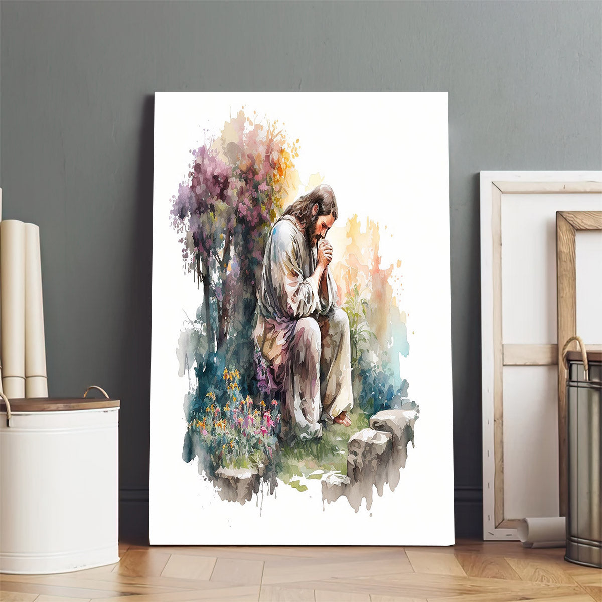 Jesus Praying in Watercolor - Jesus Canvas Art - Christian Wall Canvas