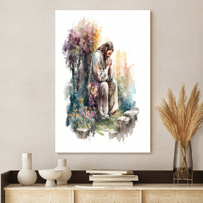 Jesus Praying in Watercolor - Jesus Canvas Art - Christian Wall Canvas