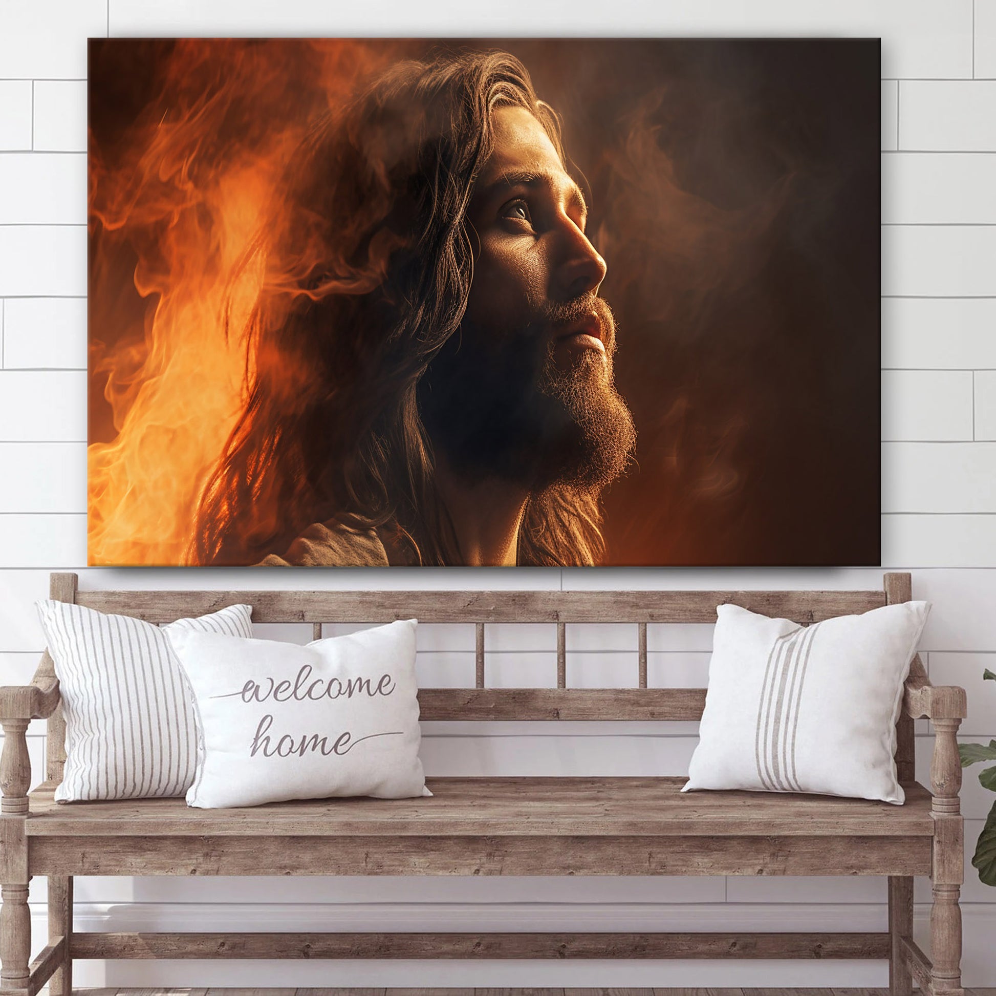 Jesus Preparing To Face The Sun Surrounded By Fire 2 - Canvas Picture - Jesus Christ Canvas - Christian Wall Art