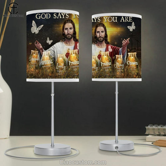 Jesus, Pretty Firefly, Crystal Butterfly, God Says You Are Table Lamp