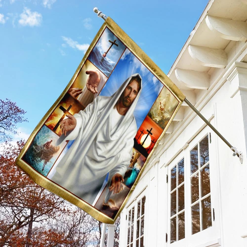 Jesus Reaching Hand House Flag - Christian Garden Flags - Christian Flag - Religious Flags