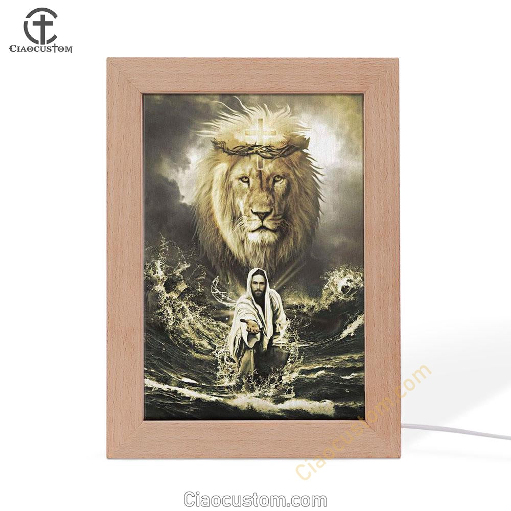 Jesus Reaching In The Water Jesus Lion Frame Lamp Prints - Bible Verse Wooden Lamp - Scripture Night Light