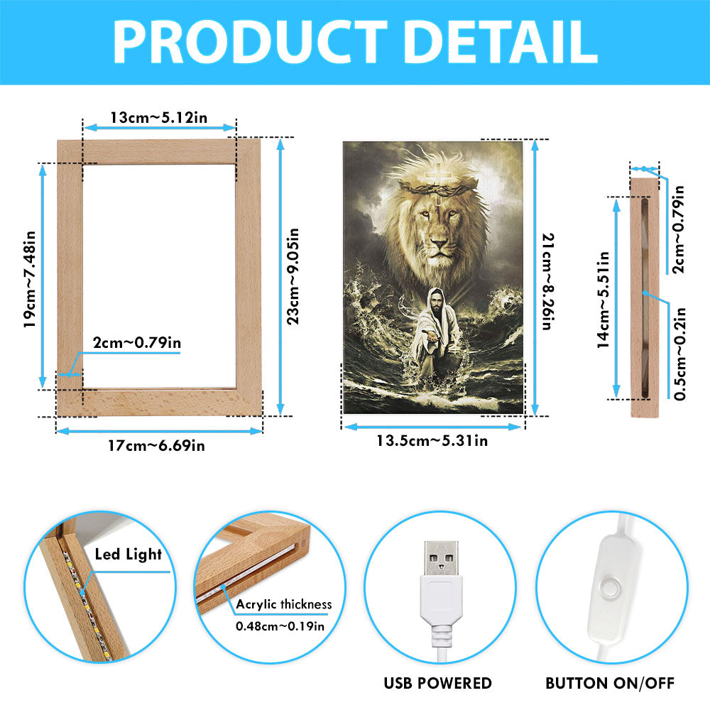 Jesus Reaching In The Water Jesus Lion Frame Lamp Prints - Bible Verse Wooden Lamp - Scripture Night Light