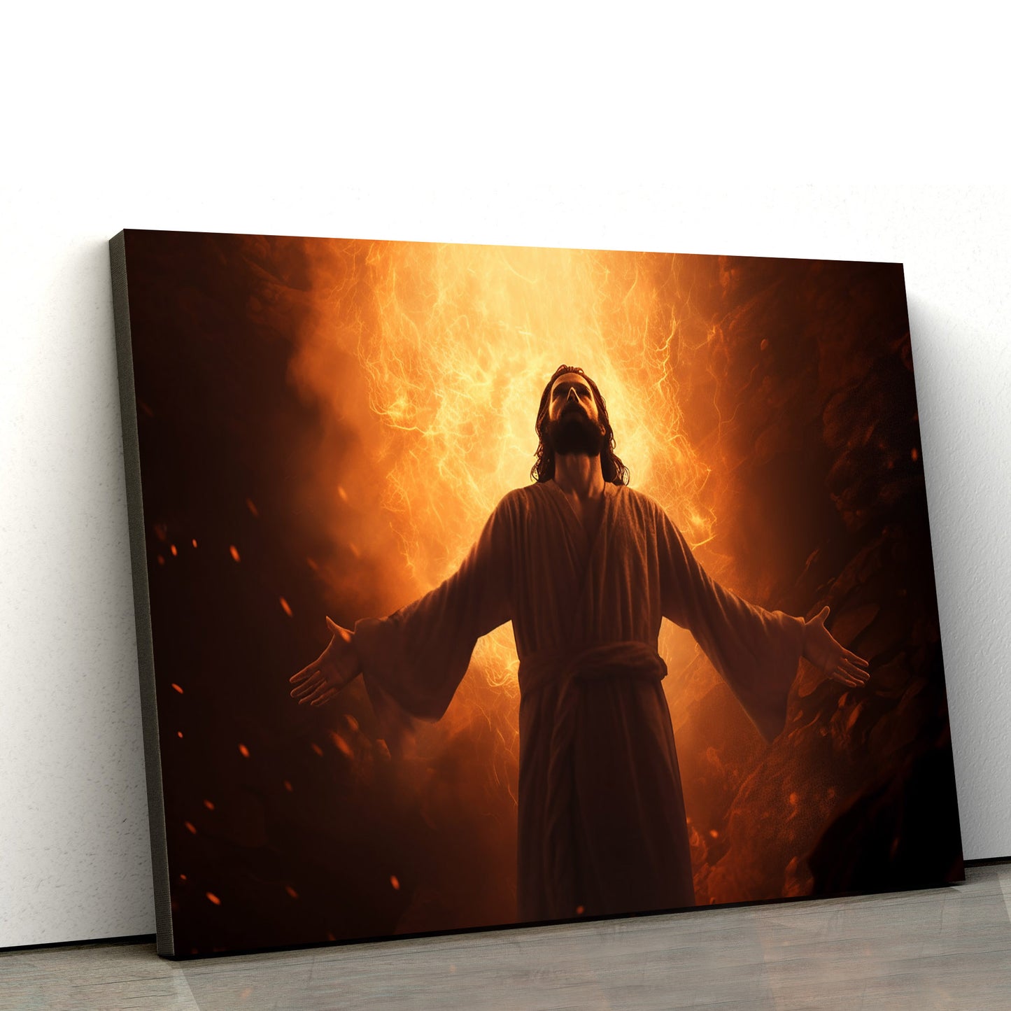 Jesus Reaching Towards A Bright Star Which Leads Him Into The Fiery Pit - Canvas Picture - Jesus Christ Canvas - Christian Wall Art