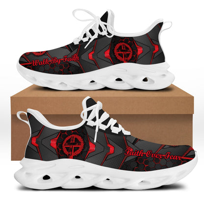 Jesus Red And Black Faith Over Fear Yezy Running Sneakers Max Soul Shoes - Christian Shoes For Men And Women