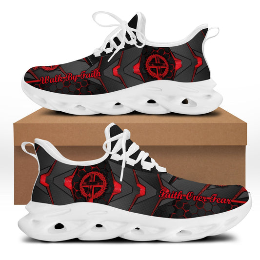 Jesus Red And Black Faith Over Fear Yezy Running Sneakers Max Soul Shoes - Christian Shoes For Men And Women