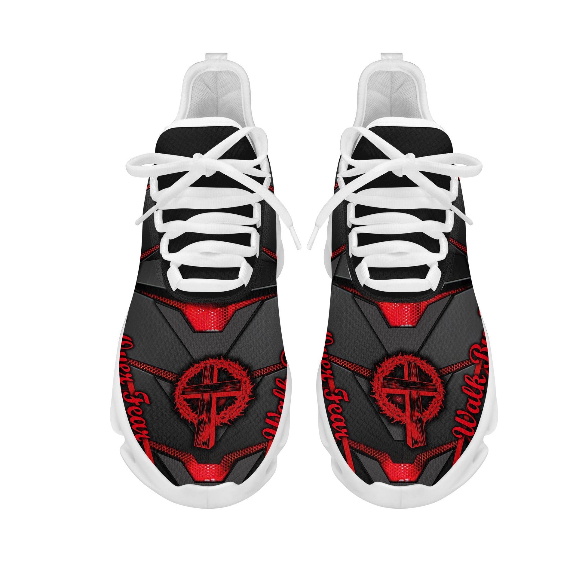 Jesus Red And Black Faith Over Fear Yezy Running Sneakers Max Soul Shoes - Christian Shoes For Men And Women