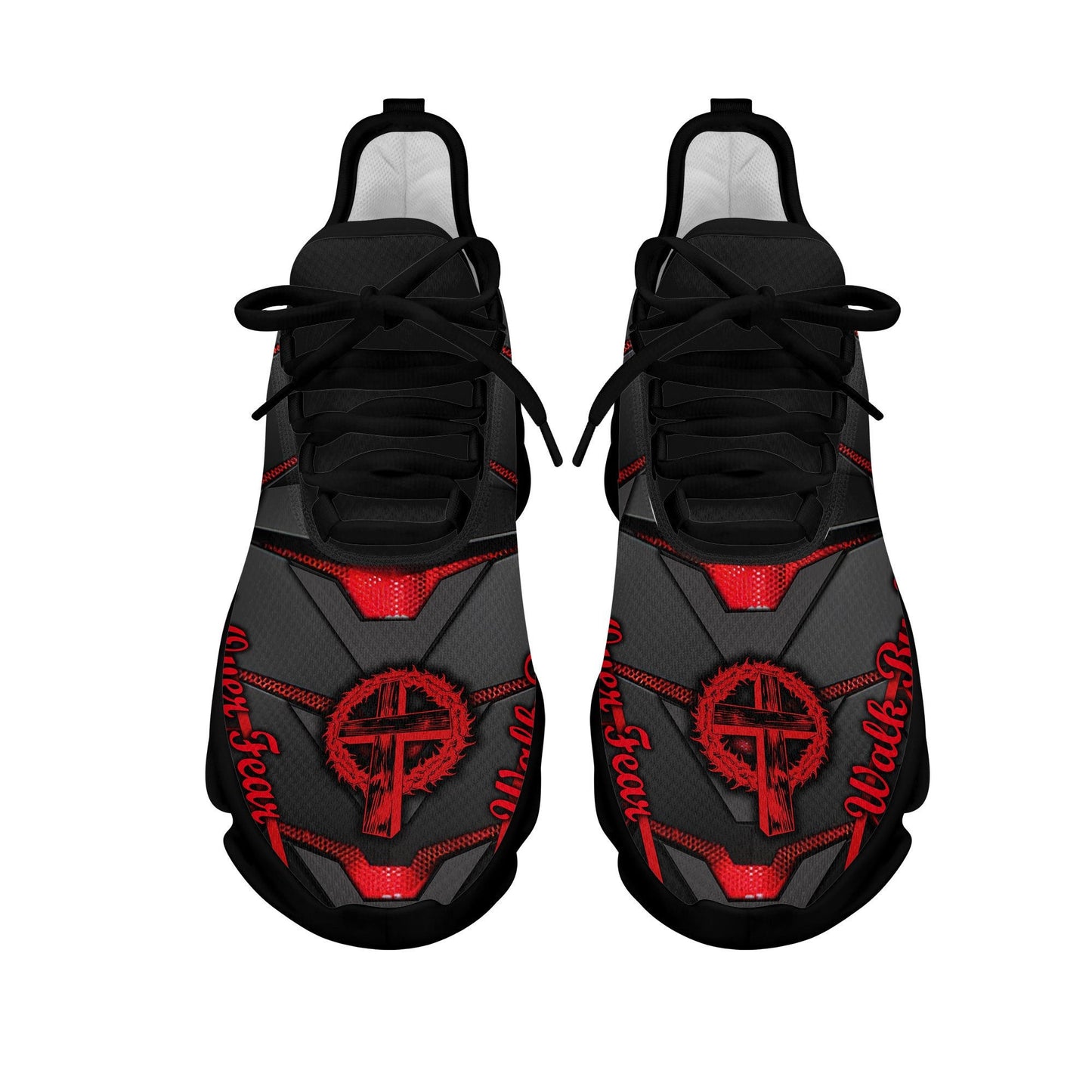 Jesus Red And Black Faith Over Fear Yezy Running Sneakers Max Soul Shoes - Christian Shoes For Men And Women