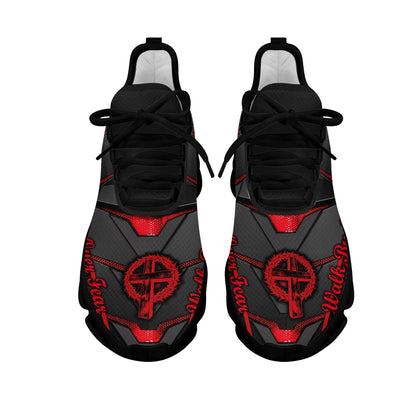 Jesus Red And Black Faith Over Fear Yezy Running Sneakers Max Soul Shoes - Christian Shoes For Men And Women