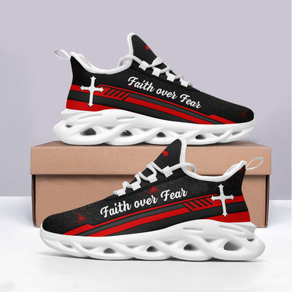 Jesus Red Black Faith Over Fear Yezy Running Sneakers Max Soul Shoes - Christian Shoes For Men And Women