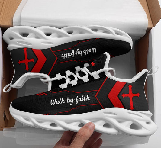 Jesus Red Walk By Faith Yezy Running Sneakers 1 Max Soul Shoes - Christian Shoes For Men And Women