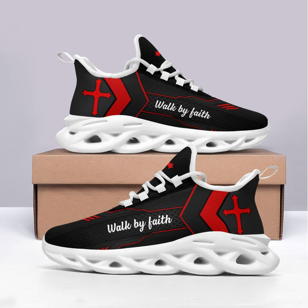 Jesus Red Walk By Faith Yezy Running Sneakers 1 Max Soul Shoes - Christian Shoes For Men And Women