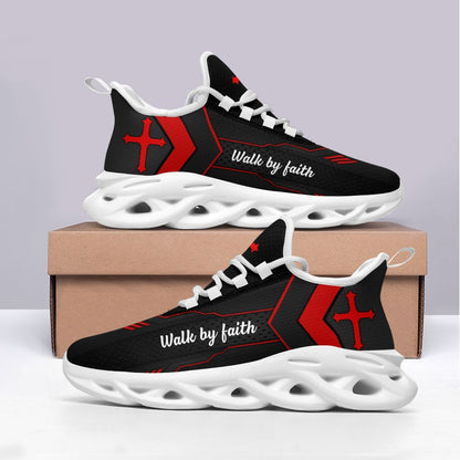 Jesus Red Walk By Faith Yezy Running Sneakers 1 Max Soul Shoes - Christian Shoes For Men And Women