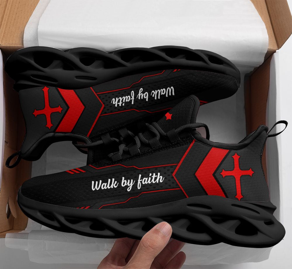 Jesus Red Walk By Faith Yezy Running Sneakers 1 Max Soul Shoes - Christian Shoes For Men And Women