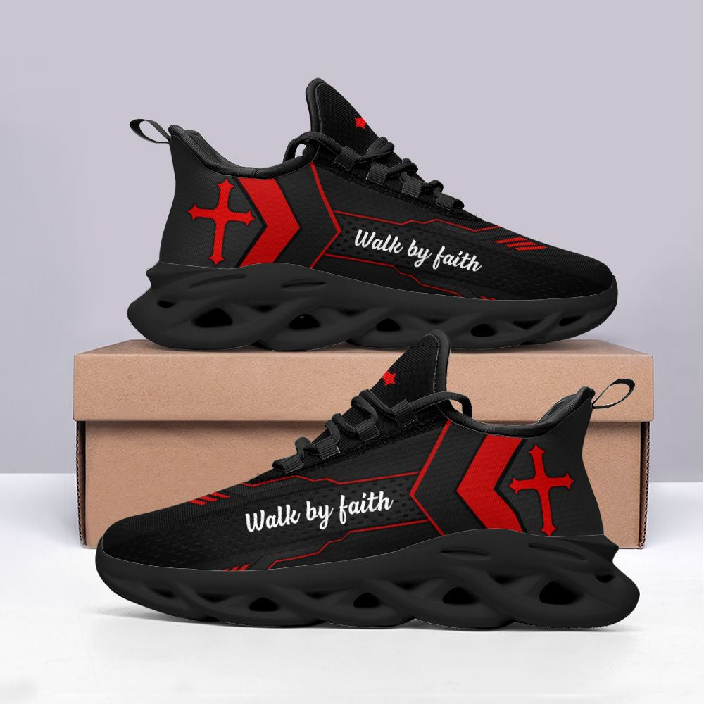 Jesus Red Walk By Faith Yezy Running Sneakers 1 Max Soul Shoes - Christian Shoes For Men And Women