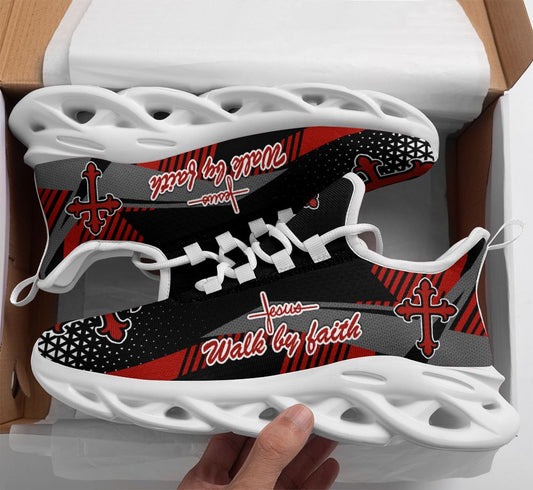 Jesus Red Walk By Faith Yezy Running Sneakers 2 Max Soul Shoes - Christian Shoes For Men And Women