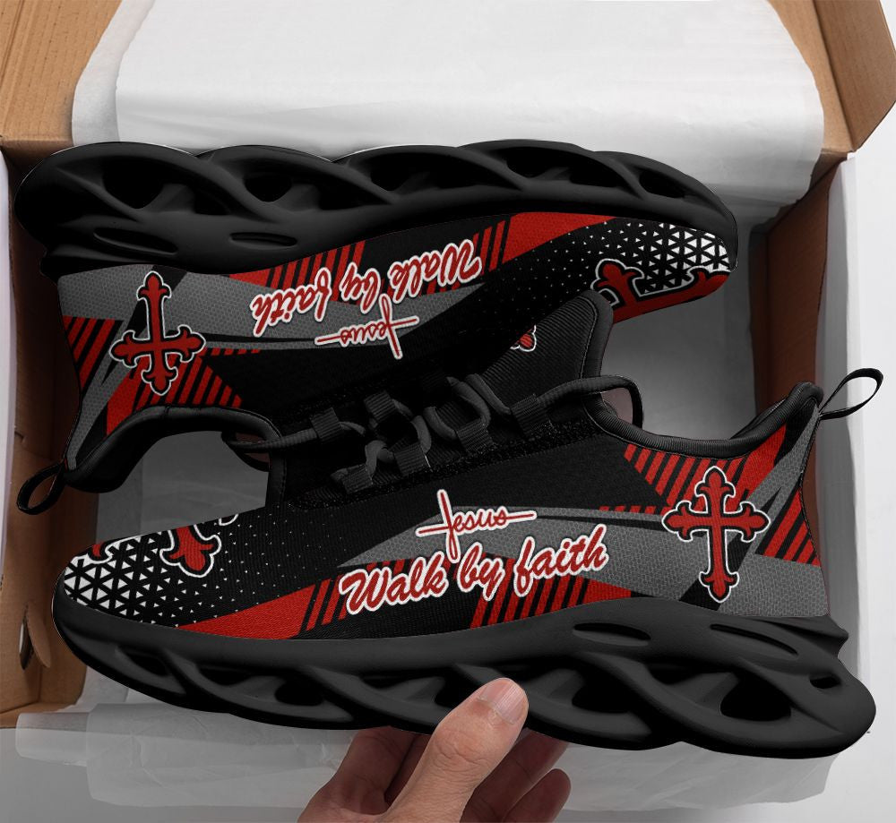 Jesus Red Walk By Faith Yezy Running Sneakers 2 Max Soul Shoes - Christian Shoes For Men And Women