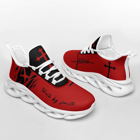 Jesus Red Walk By Faith Yezy Running Sneakers Max Soul Shoes - Christian Shoes For Men And Women