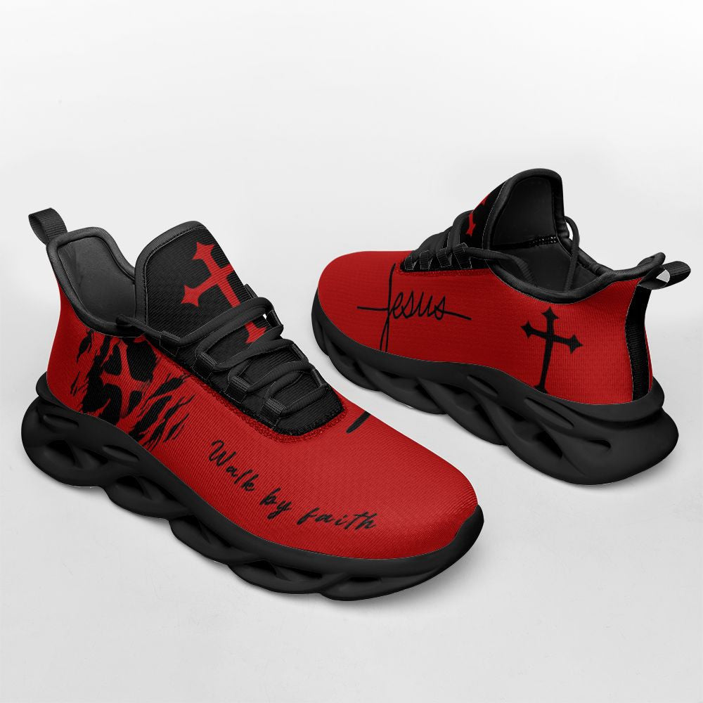 Jesus Red Walk By Faith Yezy Running Sneakers Max Soul Shoes - Christian Shoes For Men And Women
