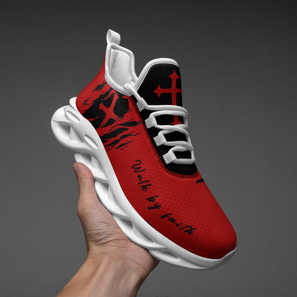 Jesus Red Walk By Faith Yezy Running Sneakers Max Soul Shoes - Christian Shoes For Men And Women